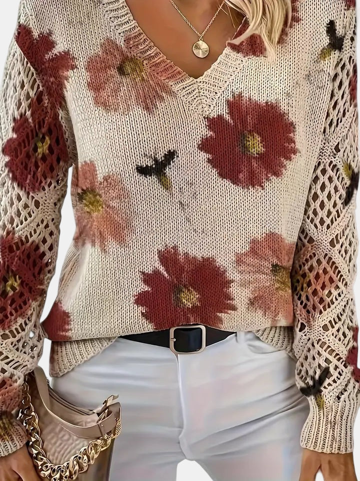 Amelie | Elegant V-Neck Floral Sweater