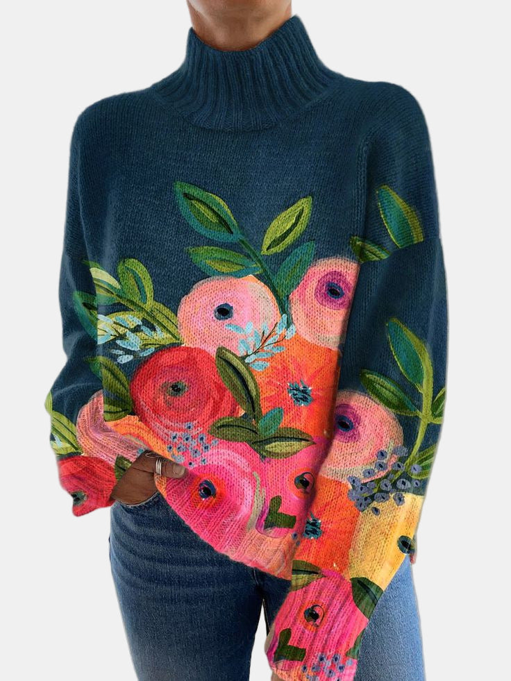 Tessa | Floral Printed Turtleneck Sweater