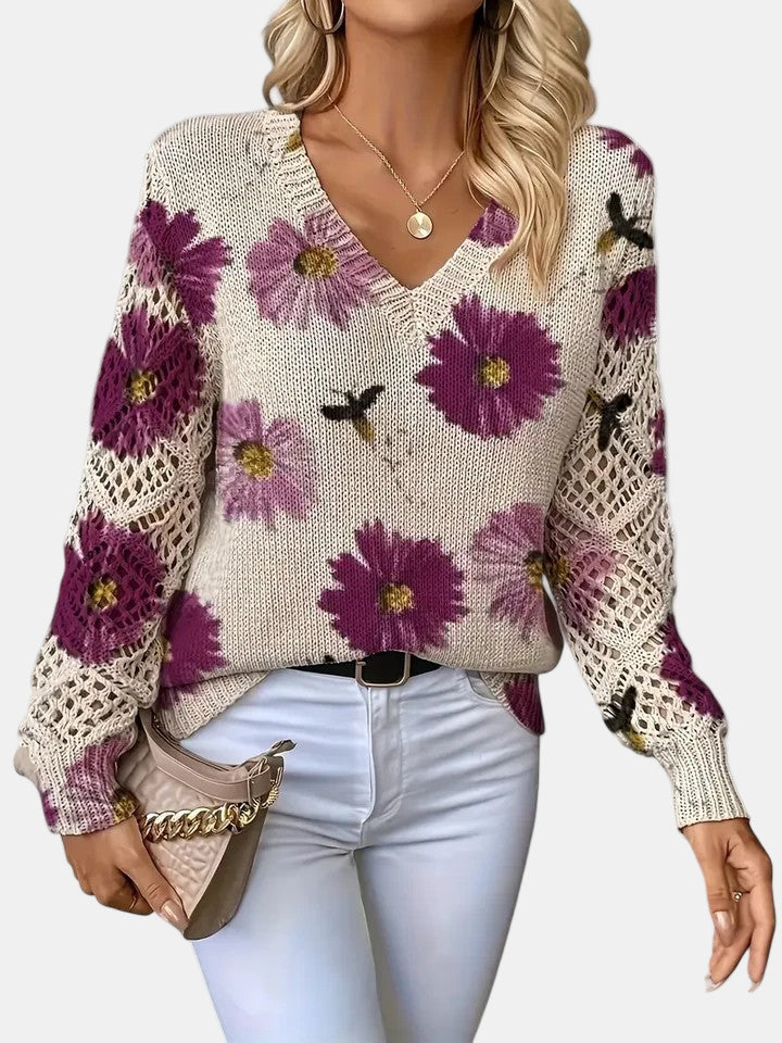 Amelie | Elegant V-Neck Floral Sweater