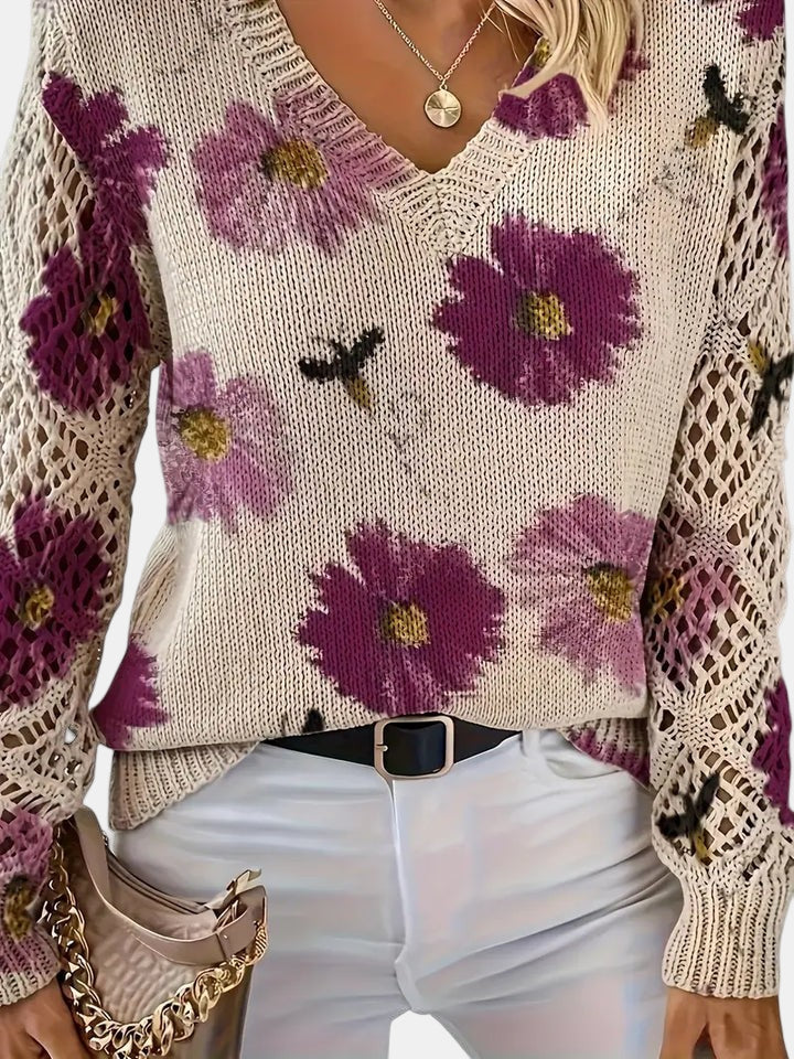 Amelie | Elegant V-Neck Floral Sweater