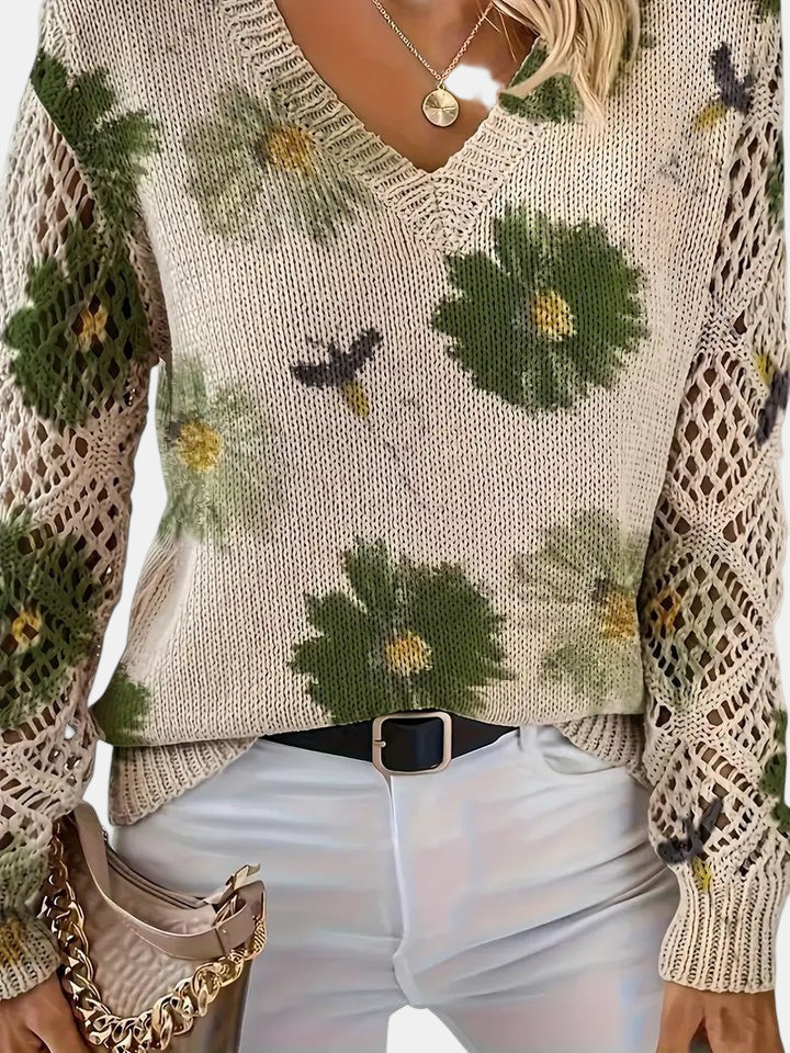 Amelie | Elegant V-Neck Floral Sweater