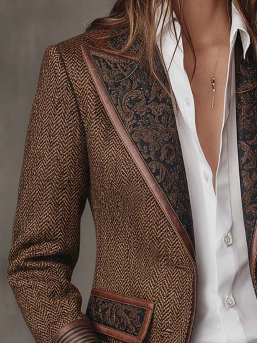 Women’s Tailored Herringbone Paneled Blazer