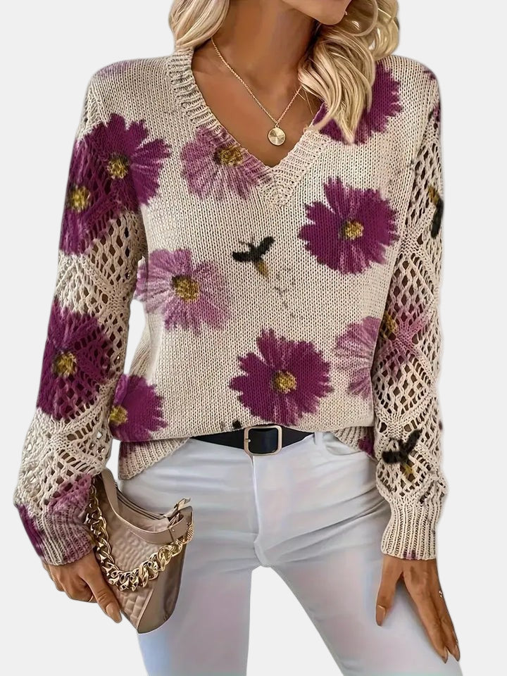 Amelie | Elegant V-Neck Floral Sweater