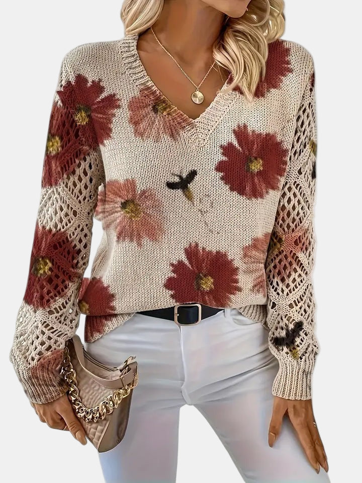 Amelie | Elegant V-Neck Floral Sweater