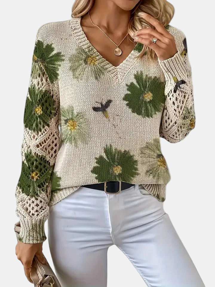 Amelie | Elegant V-Neck Floral Sweater