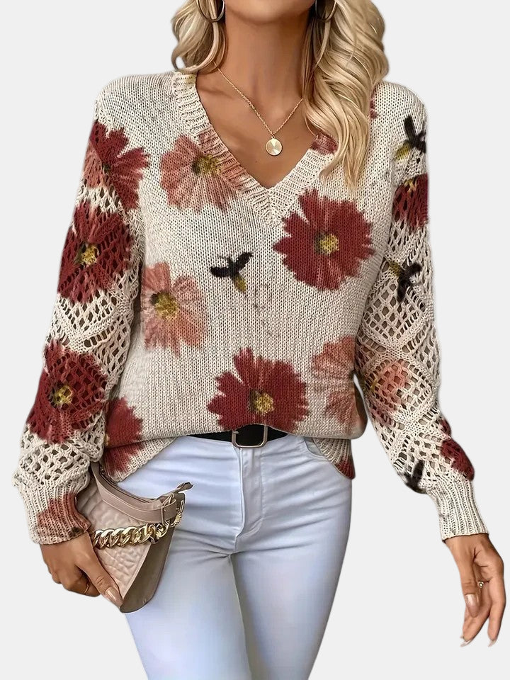 Amelie | Elegant V-Neck Floral Sweater