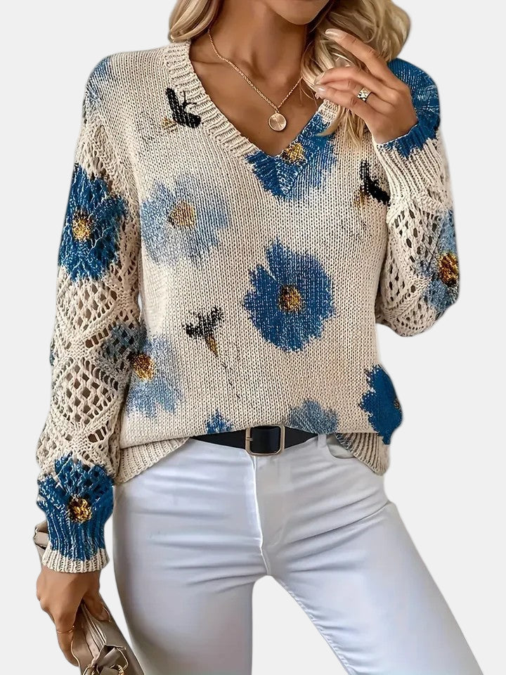Amelie | Elegant V-Neck Floral Sweater