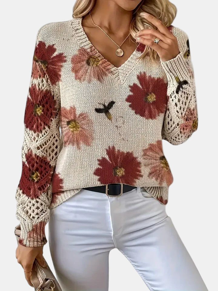 Amelie | Elegant V-Neck Floral Sweater