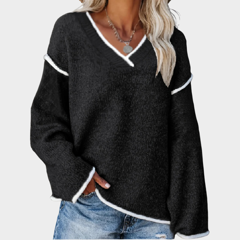 Colette | Long Sleeve V-Neck Knit Sweater