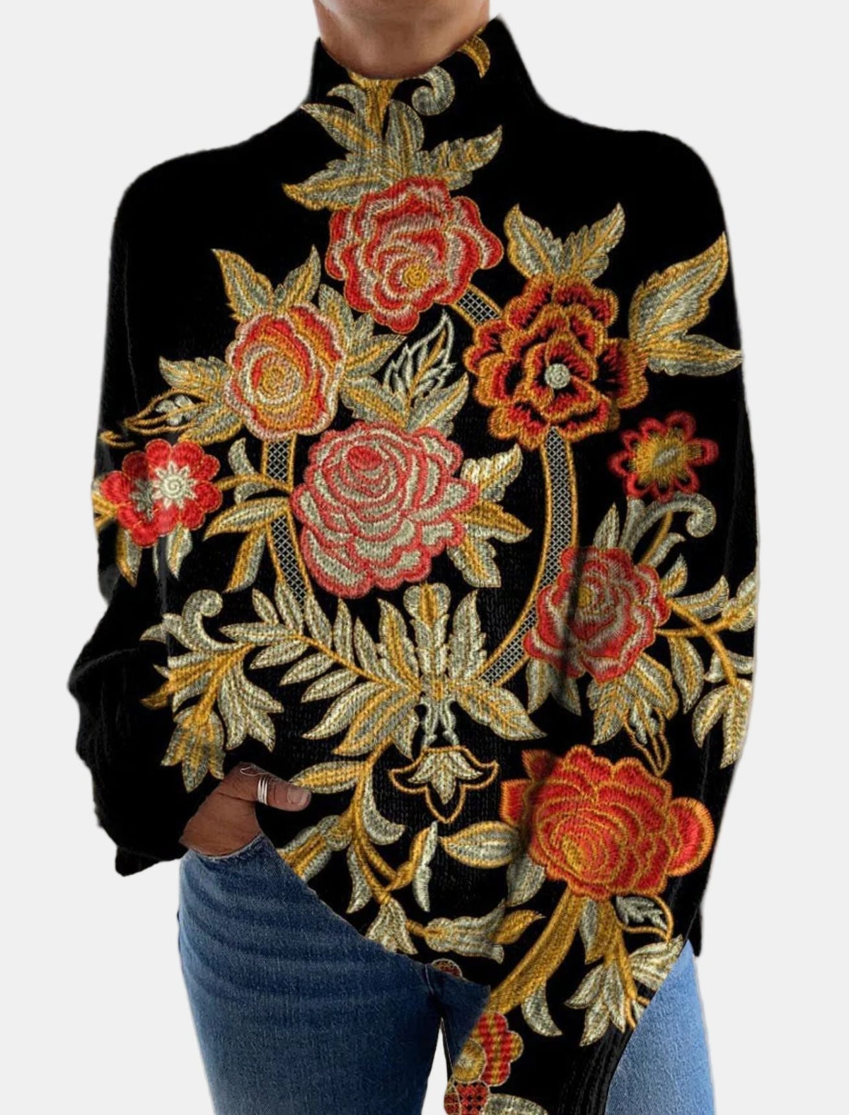 Tessa | Floral Printed Turtleneck Sweater