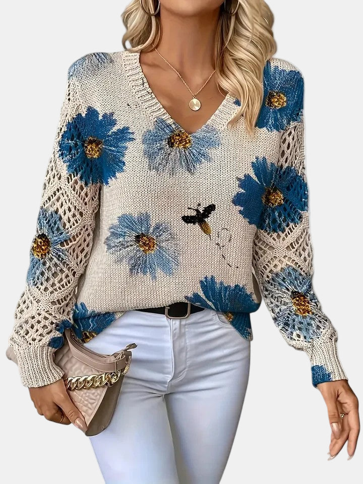 Amelie | Elegant V-Neck Floral Sweater