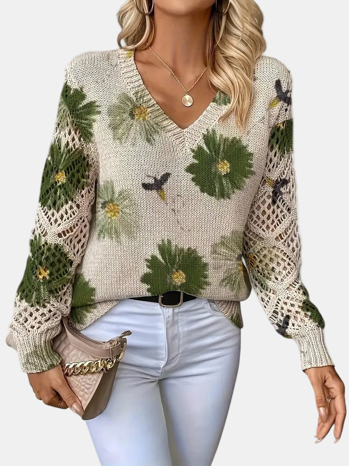 Amelie | Elegant V-Neck Floral Sweater