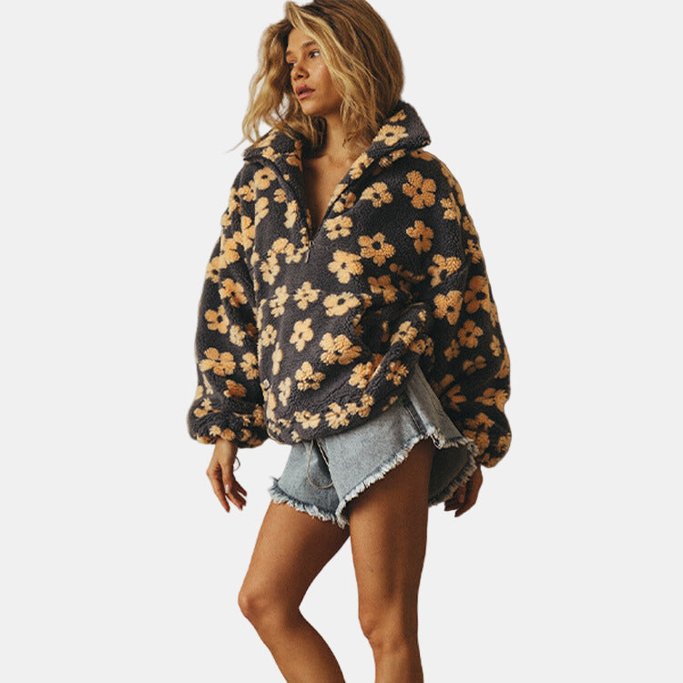 Ivy | Long Sleeve Floral Fleece Pullover