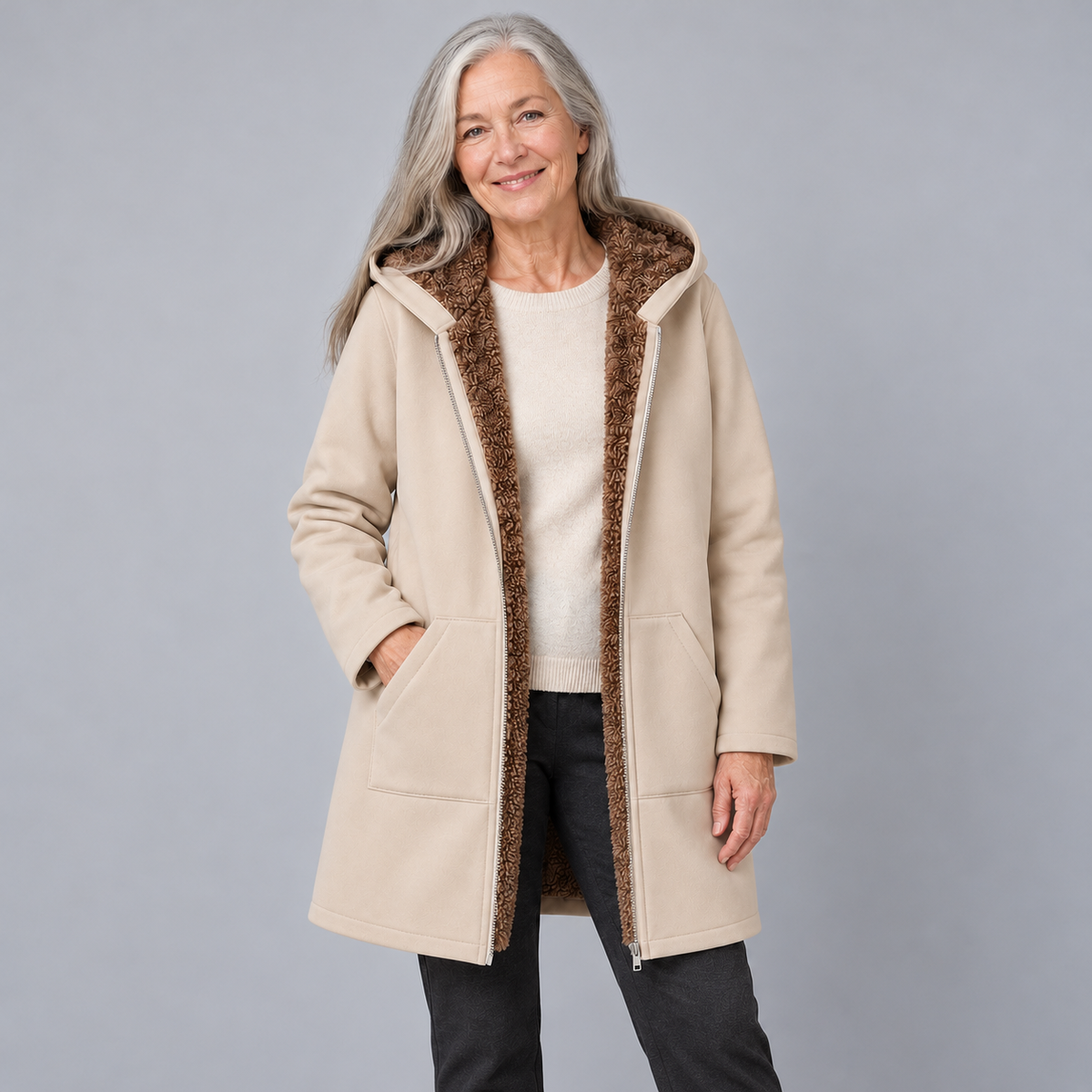 Evelyn | Cozy Lined Hooded Coat