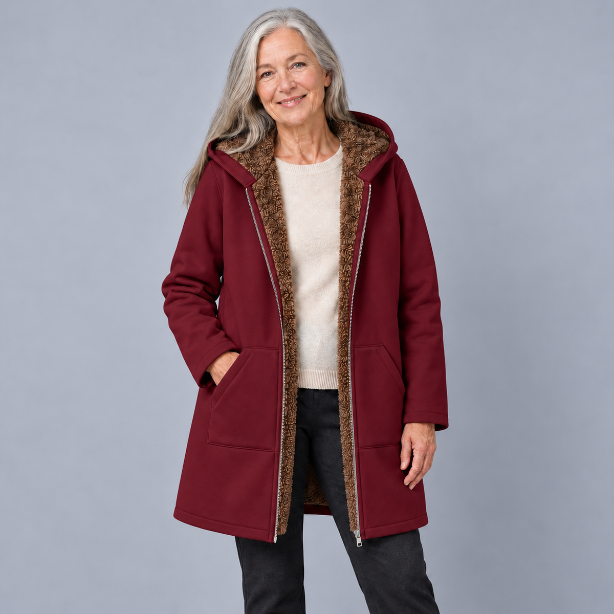 Evelyn | Cozy Lined Hooded Coat