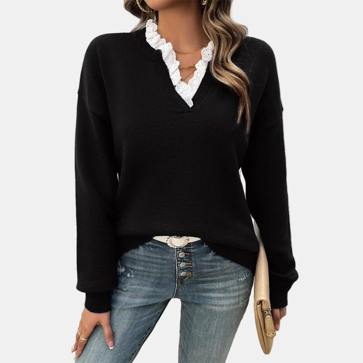 Rhea | Elegant Sweater with Lace Collar