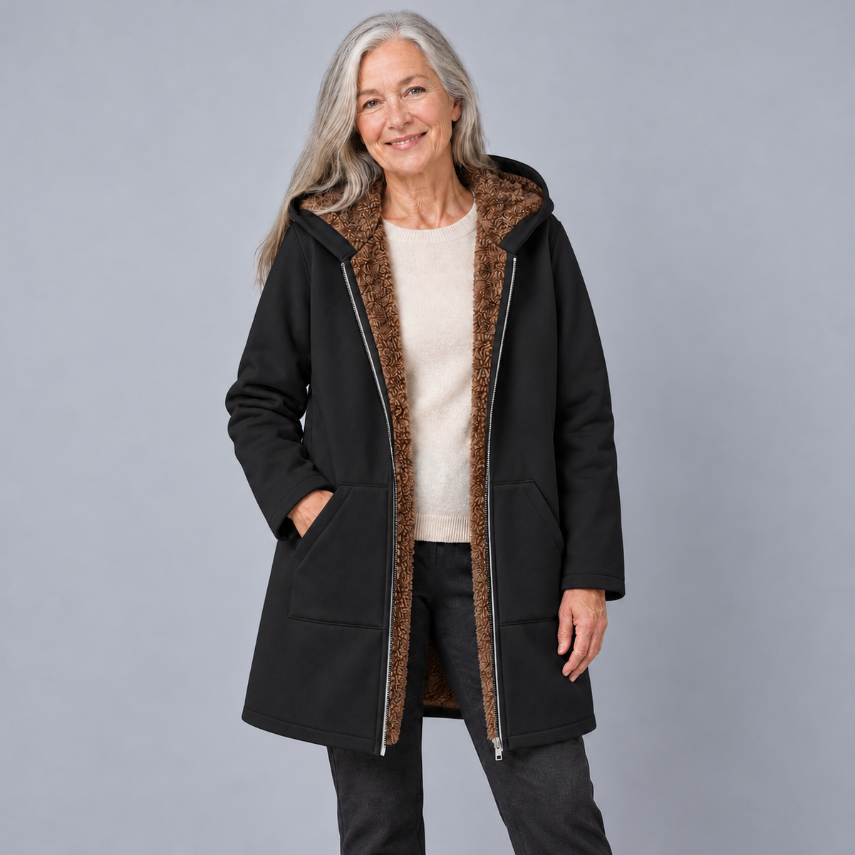 Evelyn | Cozy Lined Hooded Coat