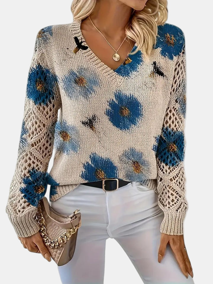 Amelie | Elegant V-Neck Floral Sweater