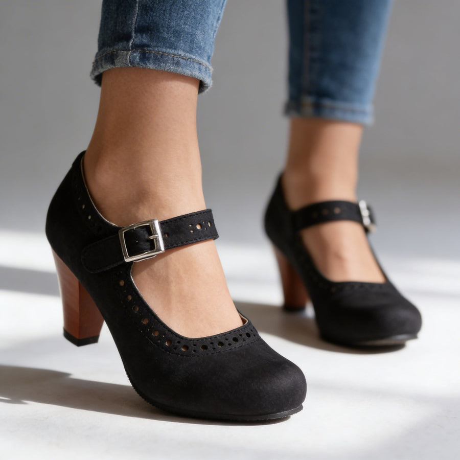 Corvin - Women's Mary Jane Block Heel Brogue Pump