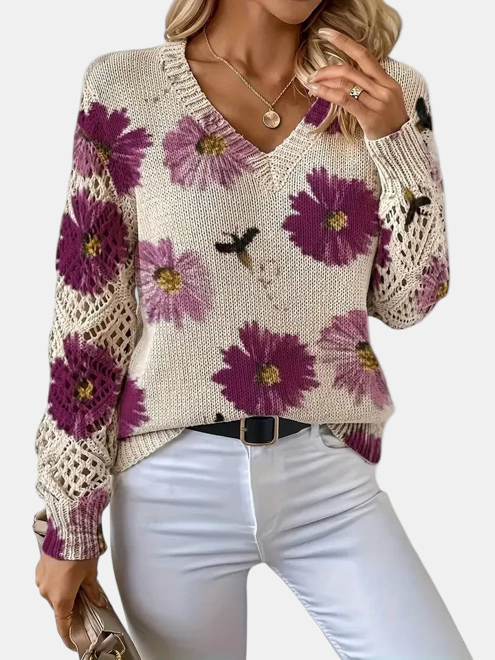 Amelie | Elegant V-Neck Floral Sweater