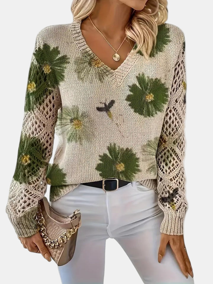 Amelie | Elegant V-Neck Floral Sweater