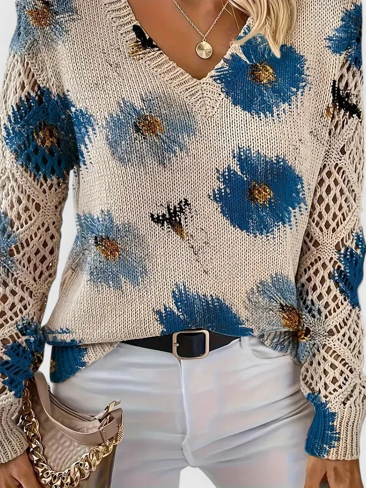Amelie | Elegant V-Neck Floral Sweater
